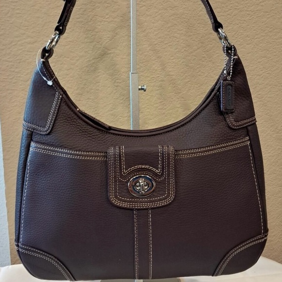 SOLD NWOT Coach Aubergine Pebbled Leather Hamilton Hobo Bag F13596 Aubergine - Picture 1 of 12